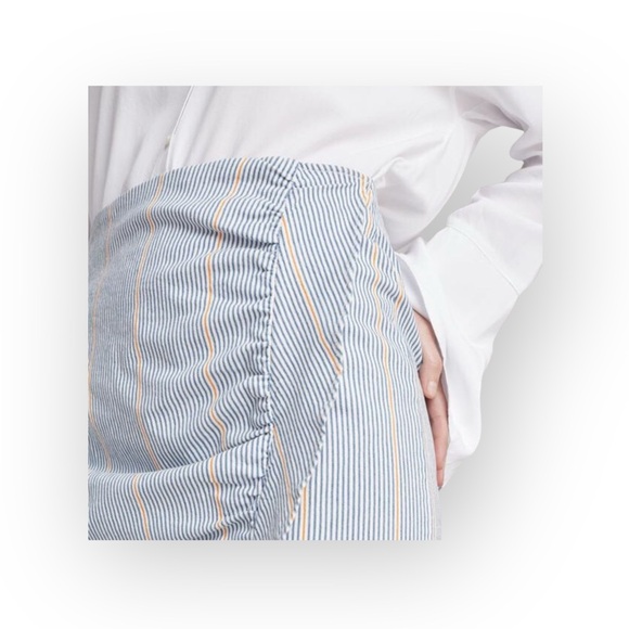 new 3x1 ᯾ Jane Ruffle Stretch Denim Mini Skirt ᯾ Blue Ticking Stripe ᯾ XS ᯾ Chic - Picture 6 of 16